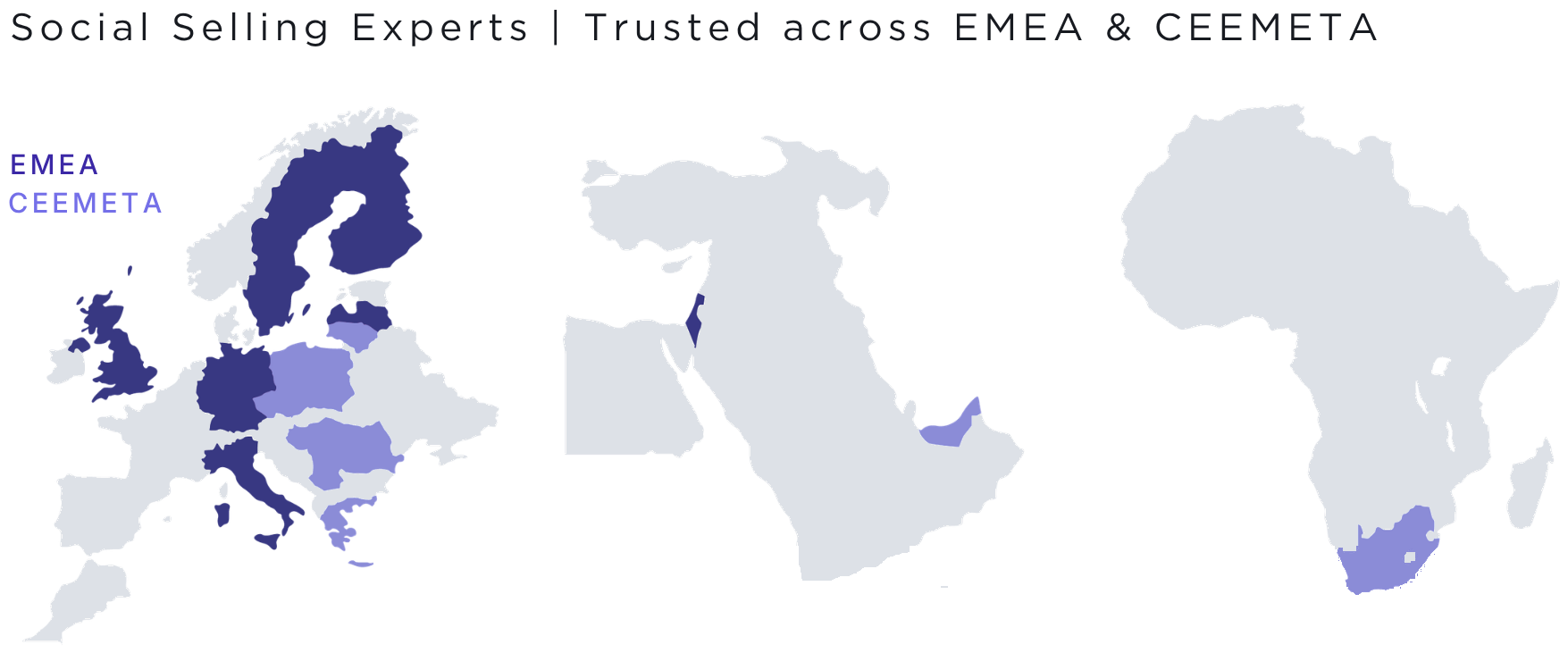 Map of Social Selling Experts markets across EMEA and CEEMETA